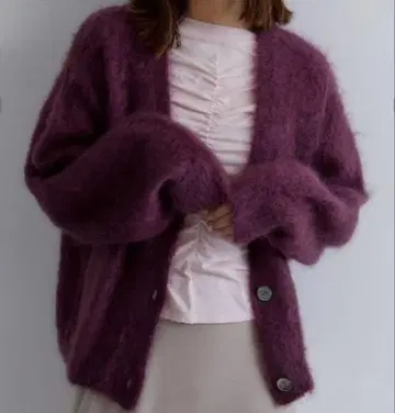 택 포함 새상품 CASA FLINE 모헤어 가디건 퍼플