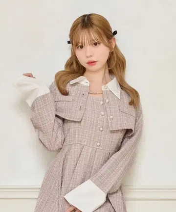 apres jour 트위드 셋업 핑크 베이지