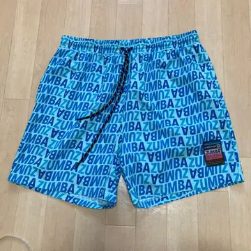 정품 ZUMBA 로고 패턴 하프 팬츠 M 블루