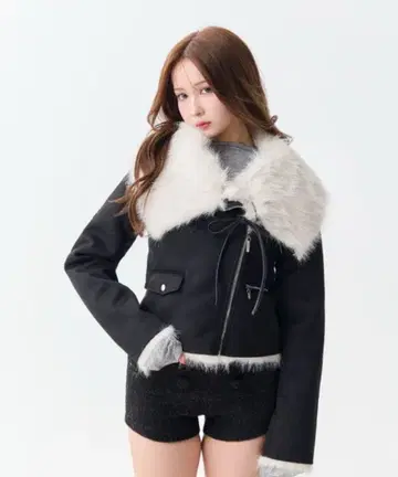 andwang romance suede fur jacket black
