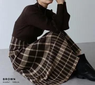 블루이스트 체크 자카드 니트 원피스 리브 체크 무늬 M