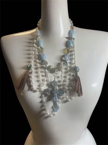 Blue Pearl Tassel Necklace