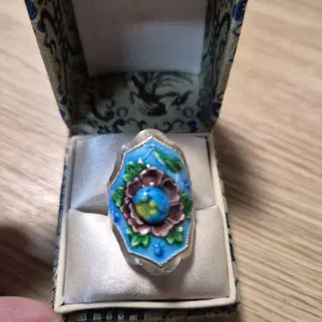 에나멜 꽃 모티브 반지 실버제