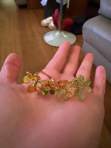 꽃 모티브 골드링 2세트