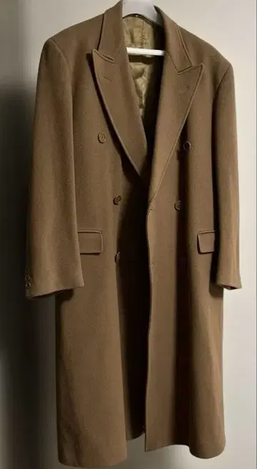 브라운 더블 브레스트 롱 코트 캐시미어 이탈리아제 카멜