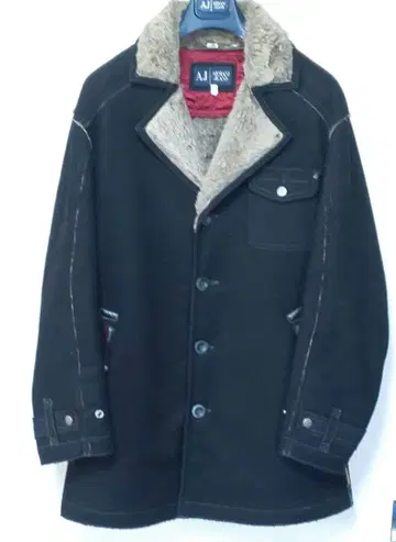 Armani Jeans 블랙 롱 코트 퍼 포함