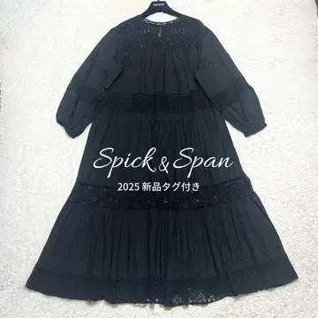 25년 새상품 Spick & Span HYU 레이스 개더 원피스 블랙