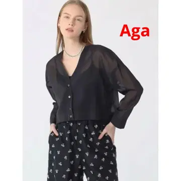 야마다야 Aga 아가 시어 트리코트 셔츠 가디건 시어 셔츠 블랙