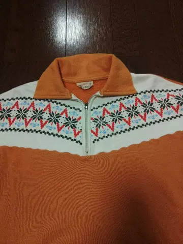 FULL COUNT 맨투맨 하프 지퍼 L 눈꽃 패턴 TARON 오렌지