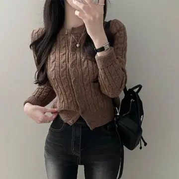 amood 아뮤드 긴팔 니트 가디건 브라운