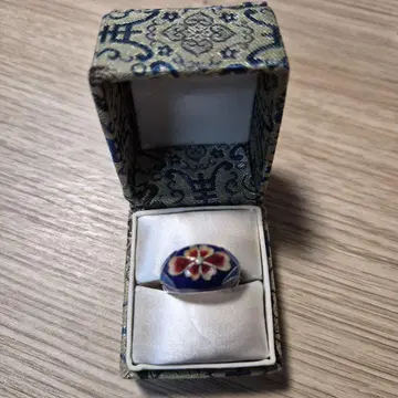 파란 에나멜 꽃 무늬 실버 반지