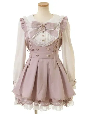 LIZLISA 리즈리사 프릴 요크 리본 셋업 핑크