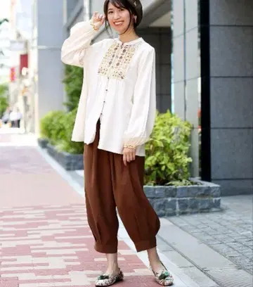 티티카카 브라운 사루엘 팬츠 포켓 부착 가우초 팬츠