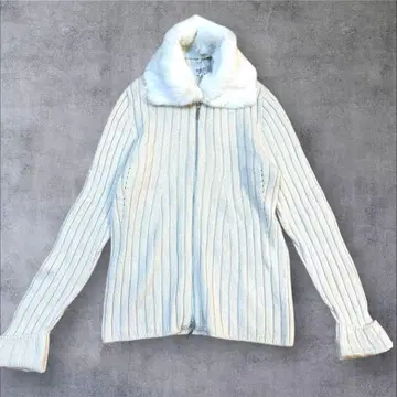 자유구 탈부착 가능 퍼 리브 니트 자켓 L 아이보리 루즈핏