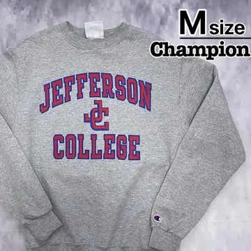 Champion 맨투맨 M 그레이 레드 프린트 칼리지 로고 구제 의류