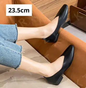 펌프스 로우힐 V컷 블랙 여성용 신발 포멀 23.5cm