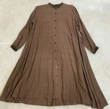 새상품급 미즈이로 인드 롱 셔츠 원피스 밴드 카라 체크 무늬 얇은 소재