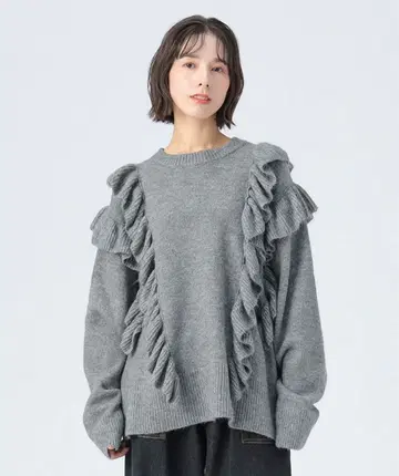 BEAMS HEART 오버 프릴 니트 풀오버 그레이 FREE