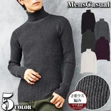 터틀넥 니트 스웨터 남성용 블랙 XL 리브