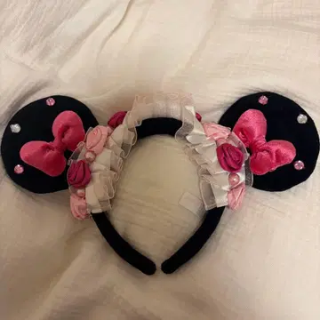 디즈니 머리띠 핑크 장미 미니 레이스 프릴