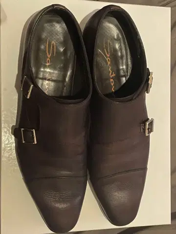 Santoni 다크 브라운 더블 몽크 스트랩 비즈니스 슈즈