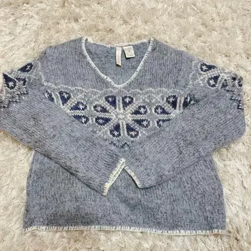 빈티지 twiggy 노르딕 무늬 니트 블루 M 숏 기장