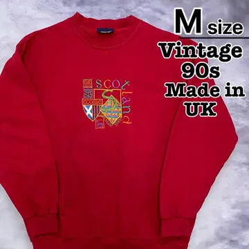 90s 빈티지 영국제 맨투맨 M 레드 자수 속기모 구제 의류