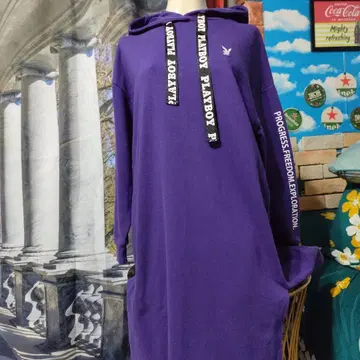PLAYBOY 퍼플 후드 부착 롱 후드티