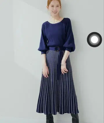 배색 니트 플리츠 원피스