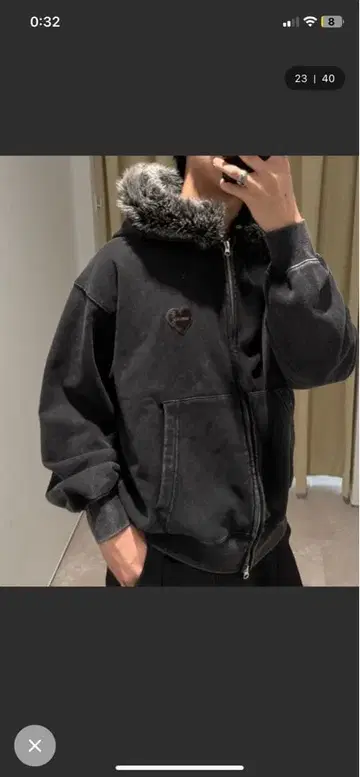 ONCILY 하트 패치 인조 모피 지퍼 후디