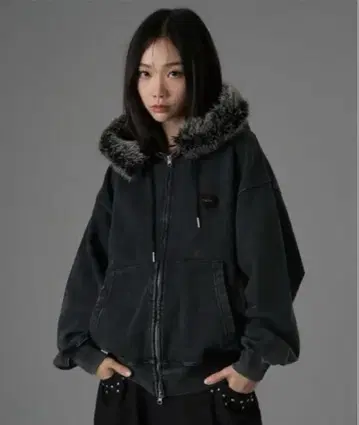 ONCILY 하트 패치 인조 모피 지퍼 후디