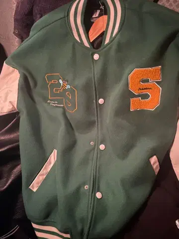 바시티 자켓 그린 겨울 의류 귀여운 스트릿 스타일 유행