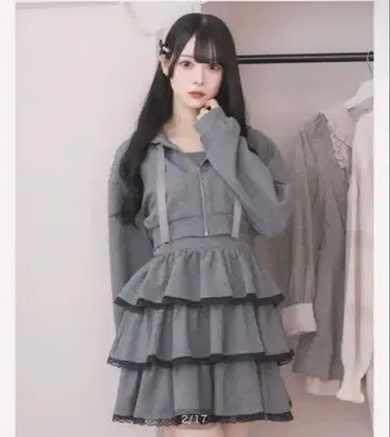 pium 티어드 원피스 x 숏 후드티 세트