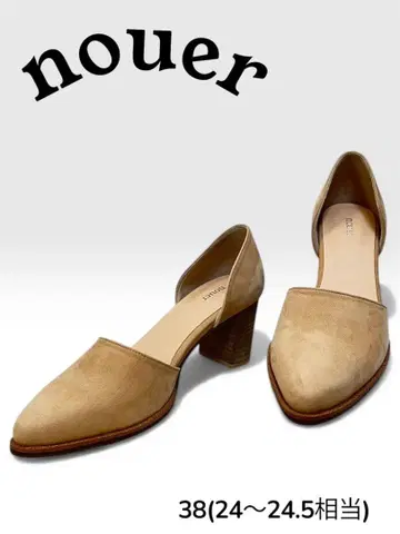 [ 새상품급 ] nouer 아름다운 실루엣 베이지 스웨이드 V컷 청키힐