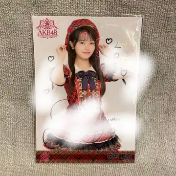 AKB48 하나다 아이 빨간색 체크 의상 브로마이드 친필 사인 홀로