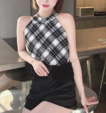 다리치 Darich 퍼 체크 도킹 상의 프리 사이즈