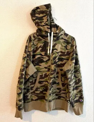 Champion 풀 집업 후드티 카모 패턴 L