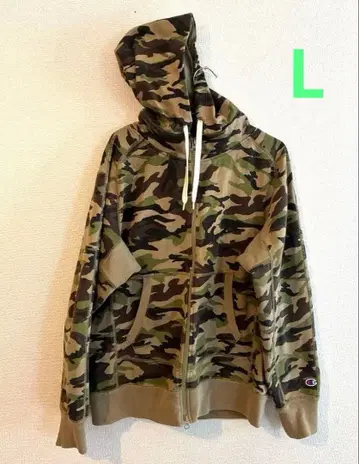 Champion 풀 집업 후드티 카모 패턴 L