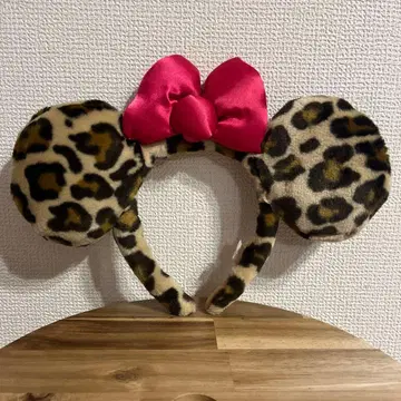 디즈니 미니 레오파드 무늬 머리띠 핑크 리본