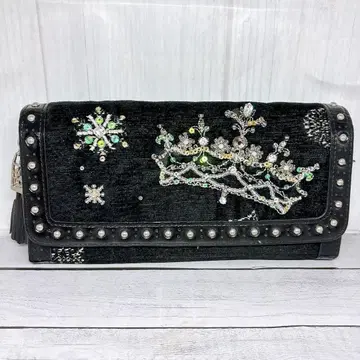 Think Bee! 왕관 패턴 블랙 장지갑