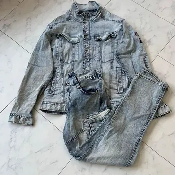 블루 몬스터 작업옷 데님 자켓 팬츠 세트 라이트 블루