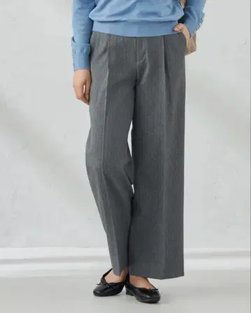 AOKI 울 라이크 트위드 조 와이드 팬츠 그레이 헤링본