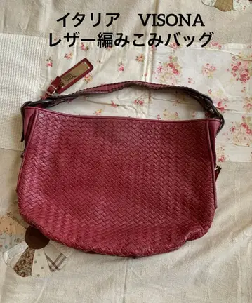 VISONA 뜨개질 가죽 빨간색 백