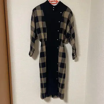 쇼와 레트로 구제 의류 빈티지 체크 무늬 돌먼 원피스 버블리