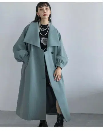 HARE 울리 테크 빅 칼라 롱 코트 아이스 블루