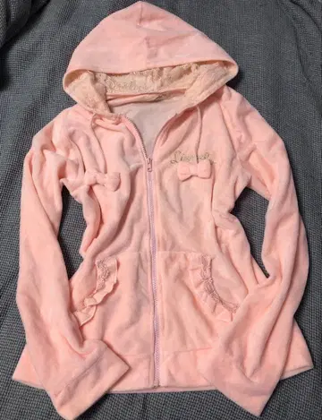 리즈리사 Lizmelo 핑크 플리스 후드티 리본