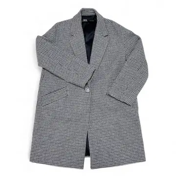ZARA 체스터 코트 체크 그레이 블루