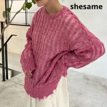 shesame 시어 데미지 니트 핑크