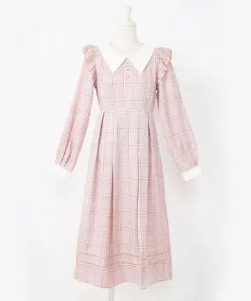 DearMyLoveWhip 배색 각 옷깃 프릴 턱 긴팔 원피스 5L