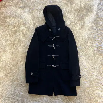 지나시스 울 후드 부착 혼 버튼 숏 더플 코트